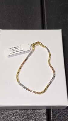 Sterlingsilber italienisches 925 Franco dreifarbiges Armband 7 Zoll 1,8 mm