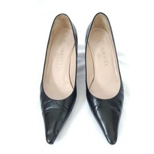 Chanel Heel Pumps Black Leather Coco Mark Size 35.5 US Abt 5.5 For Women