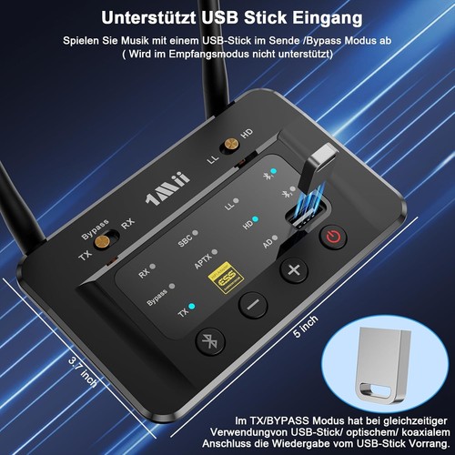 Récepteur Émetteur Bluetooth 5.3, Adaptateur Bluetooth 3 en 1 avec DAC Audiophile,... - Photo 5/9