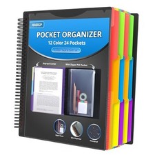 Plastic folders with Pockets, 12 Colors Multi Pocket Folder Binder 24 Pocket