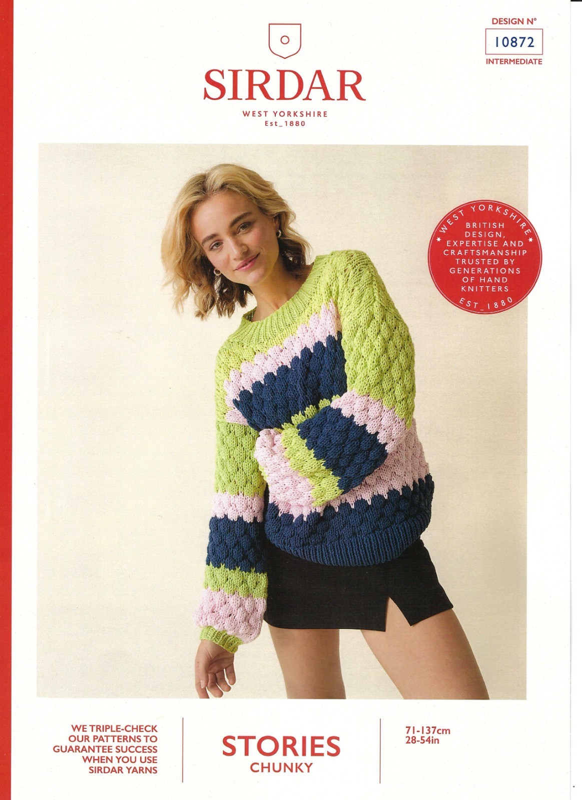 Sirdar Chunky Knitting Pattern - 10872 Ladies Bubble Stitch Sweater (28-54ins)