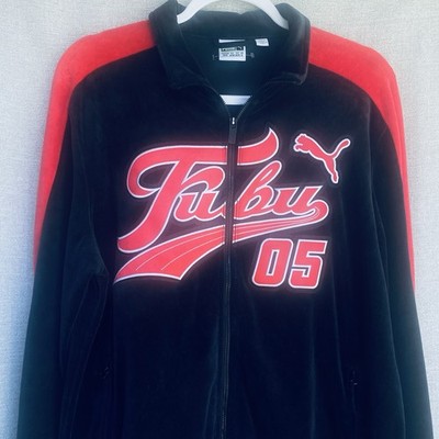 Puma FUBU 05 Velour T7 Track Jacket Mens M Black Red Full Zip Y2K Hip Hop