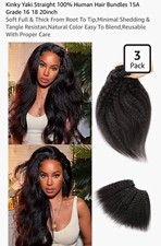 BUKSEMOR Human Remy Hair Weft Extensions Kinky Straight 16in Black 3 Pack