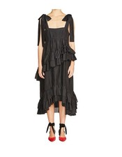 LEE MATHEWS EVA SILK COTTON TIE RUFFLE DRESS Sz 1 Euc RRP $419