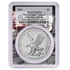 2021 $1 Type 2 American Silver Eagle PCGS MS70 FDOI Apollo Frame Reverse