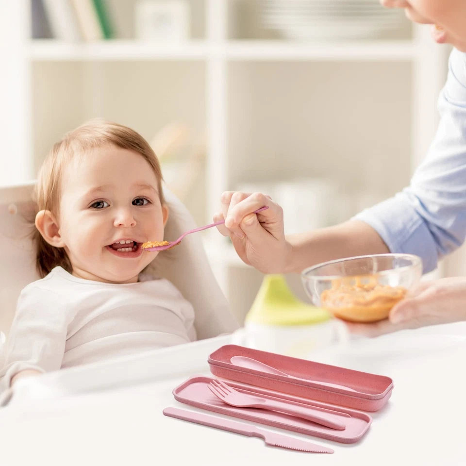 Reusable Travel Utensils Set Wheat Straw Plastic Portable Camping Cutlery No BPA - Image 4 of 4