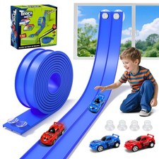 Flexible 16 Ft Race Car Track for Kids - Portable Ramp with 2 Cars  Suction Cup