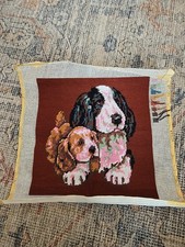 Vintage Needlepoint Tapestry Finished Dog 1970s Puppy Love Cocker Spaniel
