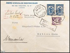 Portugal. Cover Yvert 584(2), 544. 1937. 1 75 E Azul, Pareja Y 2 E Violeta. Cor