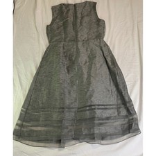 Elie Tahari Dress Womens 6 Grey Daisy Fit & Flare Sheer Stripe Linen E405X605