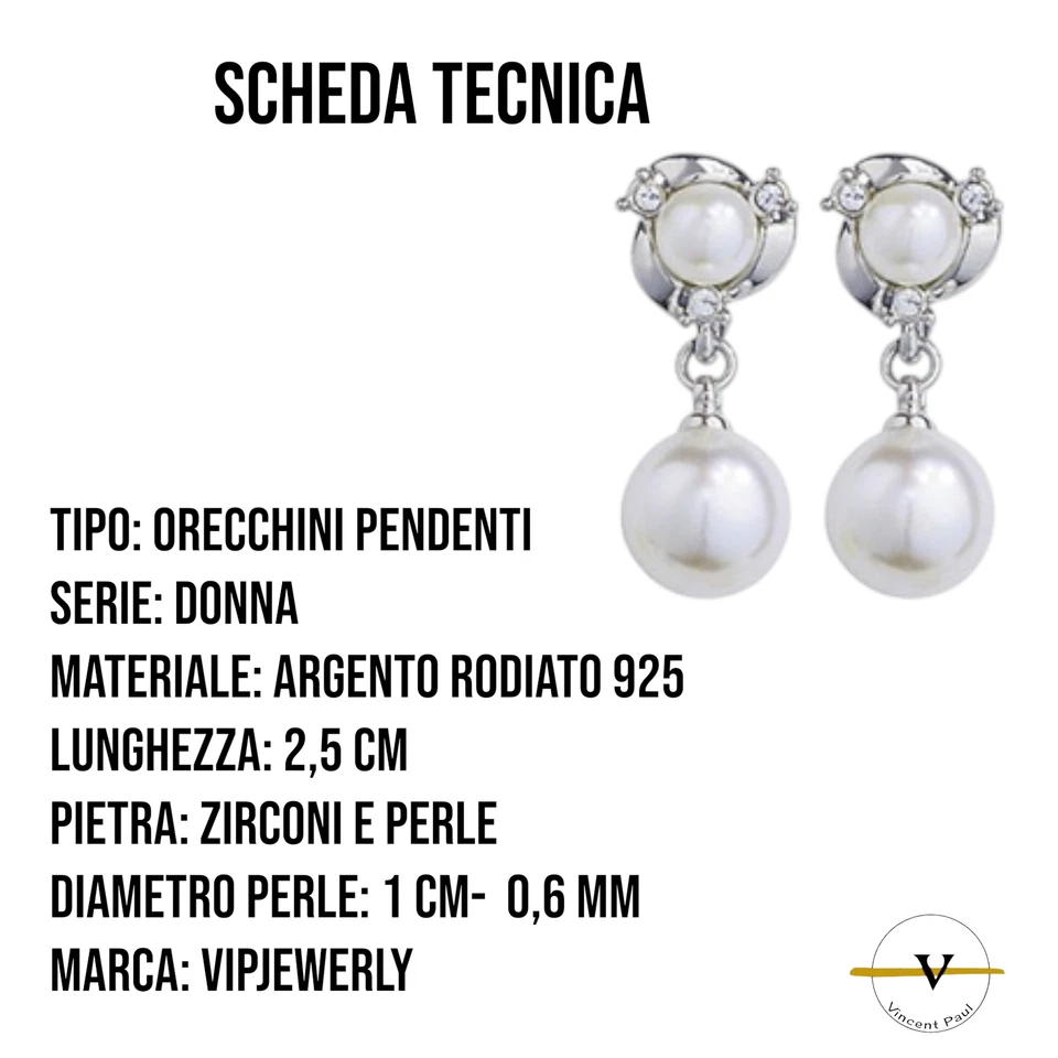 ORECCHINI DONNA CON PERLE E ZIRCONI IN ARGENTO 925 RODIATO ANALLERGICI - Immagine 4 di 4