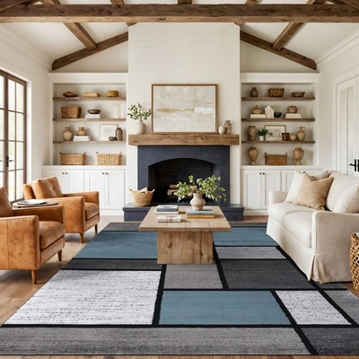 Rugshop Area Rug Contemporary Modern Boxed Color Block Rug Living Room Rugs 8x10