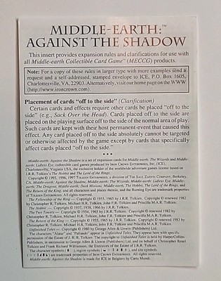 MIDDLE-EARTH CCG MECCG AGAINST THE SHADOW RULES INSERT BOOKLET ATS LOTR