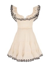 BNWT AUTHENTIC ZIMMERMANN EMBROIDERED FRILLED MINI DRESS in CREAM SIZE  2