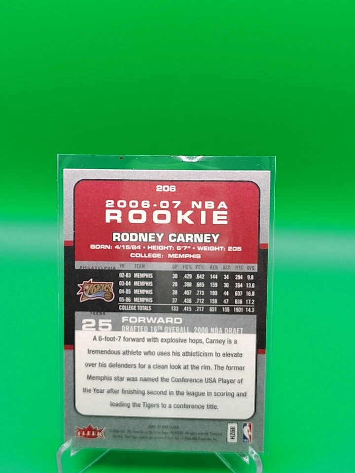 2006-07 Fleer 2006-07 NBA Rookie Rodney Carney #206 Rookie RC.          B-76 - Image 2 of 2