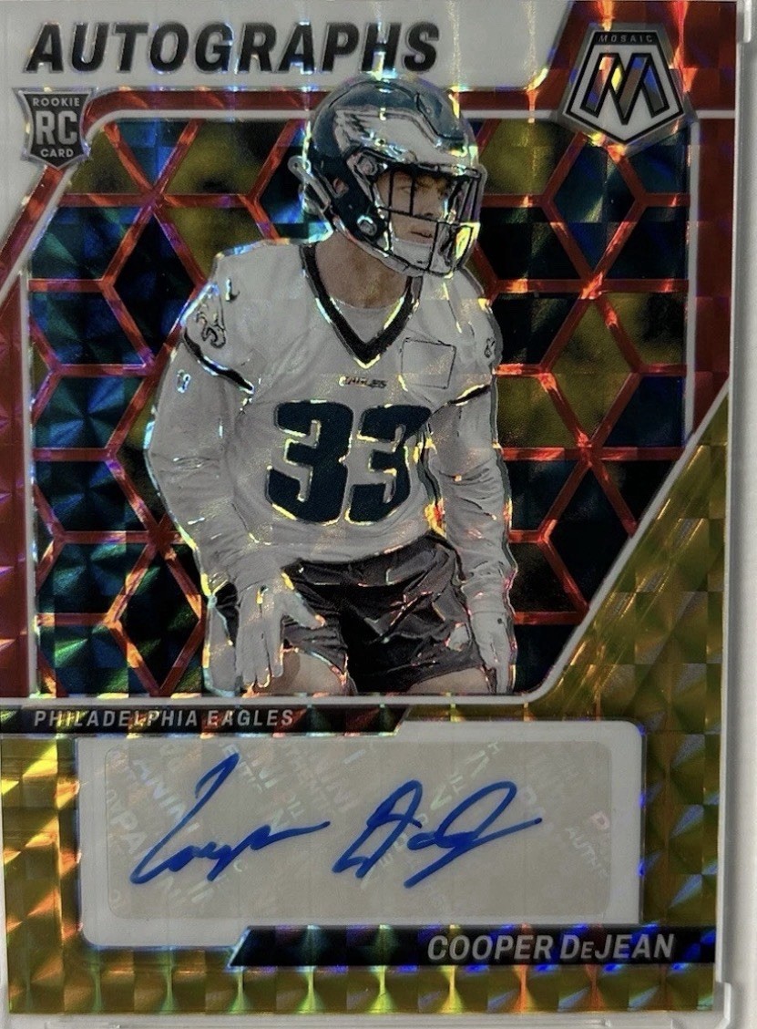 2024 Mosaic Cooper DeJean Rookie Auto RC Choice Fusion Red and Yellow Prizm