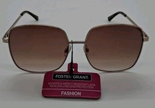 Foster Grant Fashion Square Geometric Gold Metal Frame Sunglasses M11 UVA-UVB