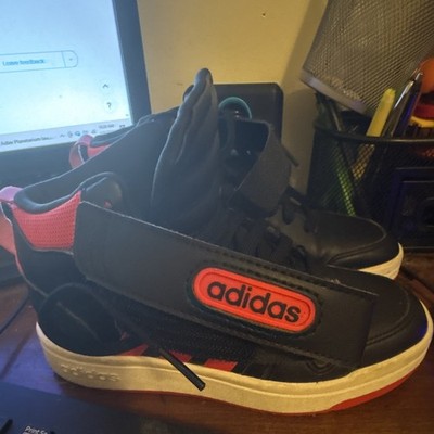 adidas Unisex Kids Mid Top Sneaker Hook & Loop Black Red Logo US 4