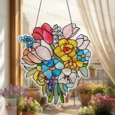 Family Birth Flower Acrylic Suncatcher Window Hanging, Mom's Garden Gift, Mother