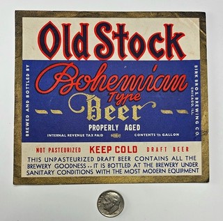 1940's IRTP beer label Birk Bros OLD STOCK BOHEMIAN 1/2 gallon Chicago IL