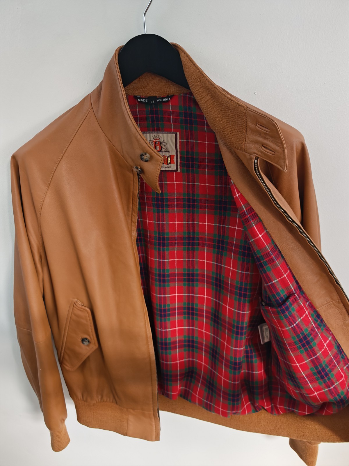 Baracuta G9 Harrington Leather Jacket Tan Brown Men's Size 38 Made in England image 7
