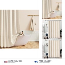 BTTN Boho Farmhouse Shower Curtain, Linen Rustic Weighted Striped Cloth Showe...