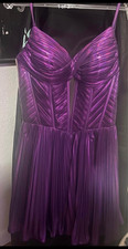 Sherri Hill Purple Satin Pleated Spaghetti Strap Corset Dress Size 8 Regular