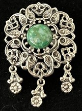 Vintage Mid Century Silver Tone Filigree Brooch Pin