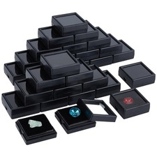 48 Pack Gemstone Display Box Plastic Diamond Display Case Black Jewelry Box w...