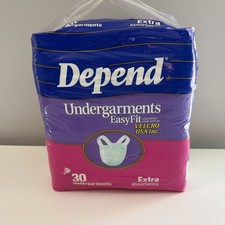 1996 Vintage Depend Undergarments Adult Diapers 30 Pack Fastener Extra Absorb