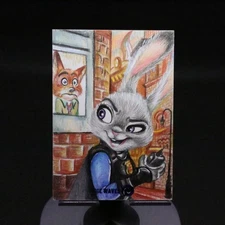 Zootopia Judy Hopps Nick Wilde Disney 1/1 Origin Sketch Card By NianXi