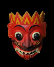 Unique Handcrafted 4 inch Wooden Demon Devil Mask from Sri Lanka Traditional