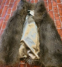 JACK Faux Fur Sleeveless Collared Vest-Brown/Beige Fully Lined SZ Small