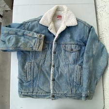 Vintage Levis Trucker Sherpa Lined Denim Jean Jacket Mens M Med Wash 80s USA