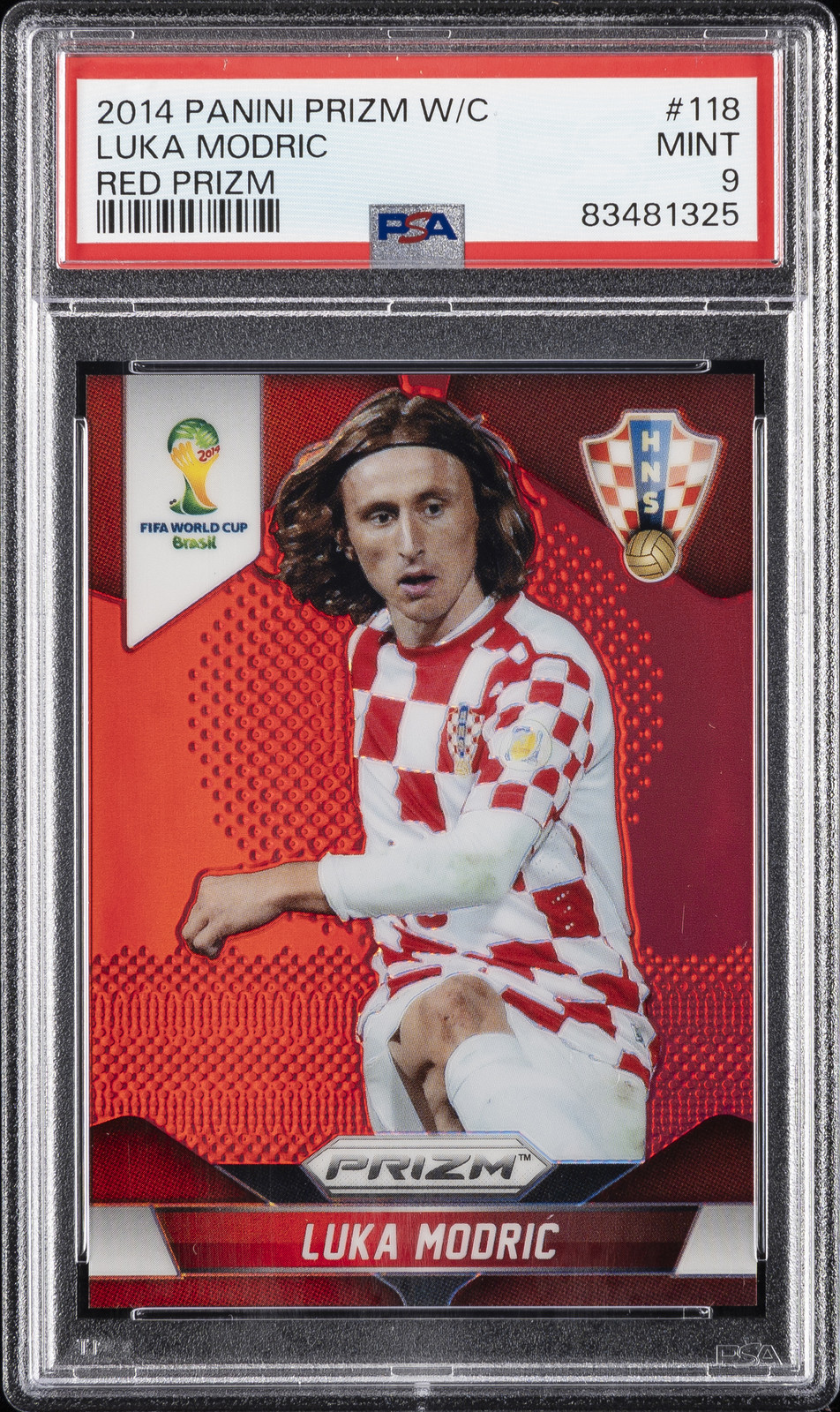 2014 PANINI PRIZM WORLD CUP RED PRIZM #118 LUKA MODRIC 23/149 PSA 9