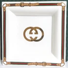 Auth Vintage Gucci GG Logo Belt Design Ashtray 14.5cm/5.7" White Ceramic in Box