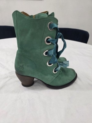 john fluevog women size 8.5 Green Mint Leather Lace Up Ankle Boot Granny 1698025