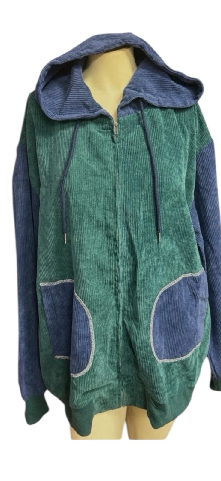Classic fashion Men’s size XL hoodie corduroy full zip front jacket navy green