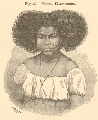 Cafusa Halbblut Frau. Brasilien. Cafuzo. Kleines altes antikes Druckbild von 1885