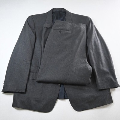 Vtg USA Made Mark Shale 50L 46x30 Gray Birdseye Stripe Wool Mens Suit