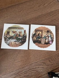 2 Vtg.Declaration of Independence American Revolution Decorative Collector Tiles