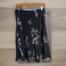Lauren Ralph Lauren Floral Print Lined Silk Skirt Navy Size M