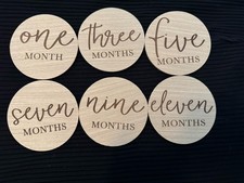 Engraved Wooden Monthly Milestone Photo Cards Baby Age Discs Beige