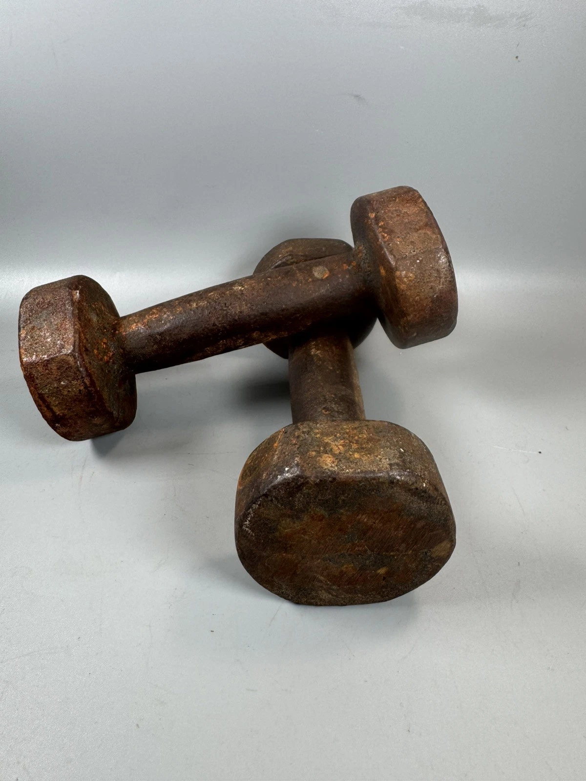 Vintage Cast Iron Boxing Dumbbells Pair 2.75 lb Each — Rust Patina Weights