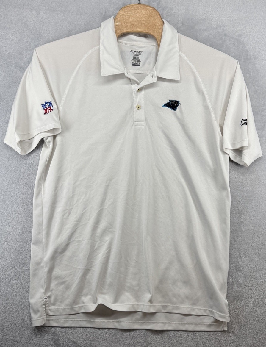 Carolina Panthers Polo Shirt Vintage Reebok White Short Sleeve NFL Men's XL