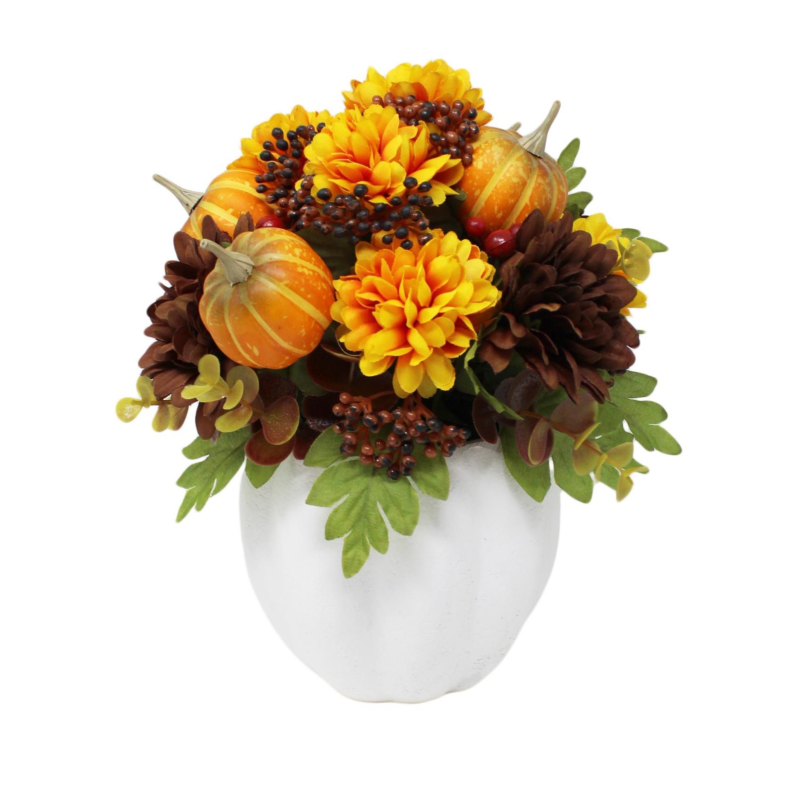 Autumn Floral Arrangement Centerpiece White Ceramic Vase Pumpkin Fall Decor