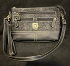 Stone Mountain Embossed Black Leather 9”x 6” Purse Bag Western Boho Style NWOT