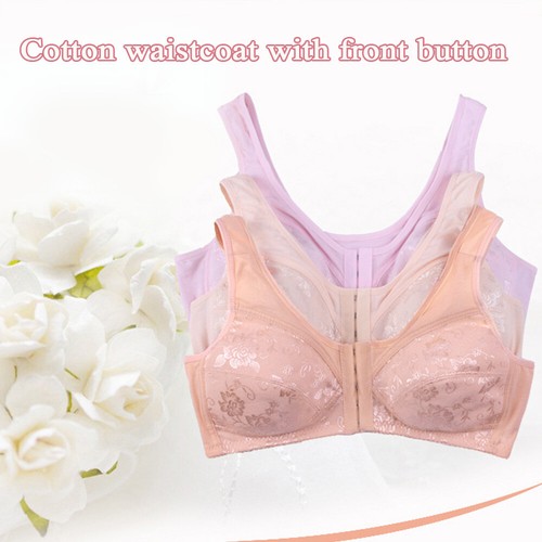 Women's Front Fastening Firm Support Non Wired Lace Trim Bra Plus Size Uk Cups