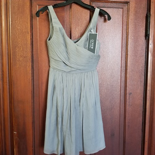 J Crew Party Cocktail Dress Women's Petite 00 Gray Silk Chiffon Lined Zip Back