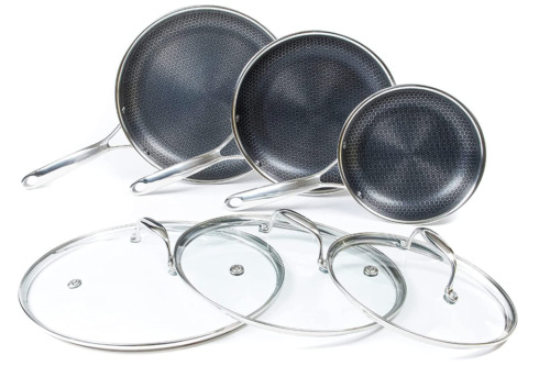 6 Piece Hybrid Stainless Steel Cookware Pan Set with Lids